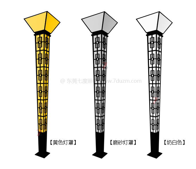 3米-5米高方椎体现代新中式91香蕉在线观看柱3种(黄色、半透明磨砂、奶白色)亚克力透光灯罩颜色效果图