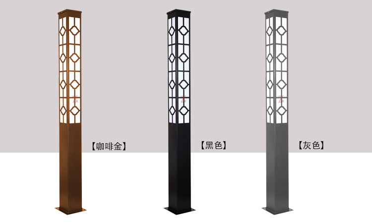 (QDJGDZ-028)3米中式园林方形庭院91香蕉在线观看柱咖啡金、黑色、灰色灯体效果图